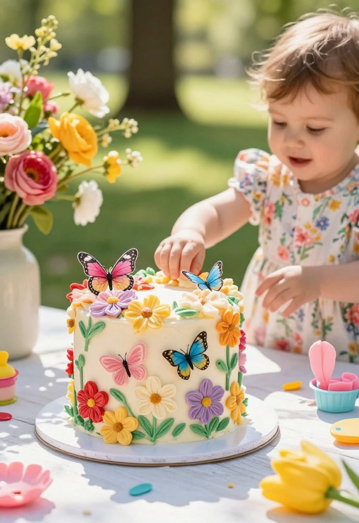 12 Butterfly Smash Cake Ideas for First Birthdays That Photo Well - 4. Floral Butterflies Cake 1