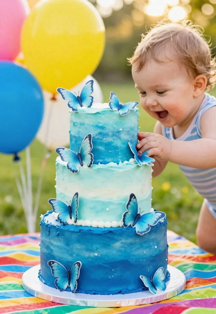 12 Butterfly Smash Cake Ideas for First Birthdays That Photo Well - 5. Ombre Butterfly Cake 1