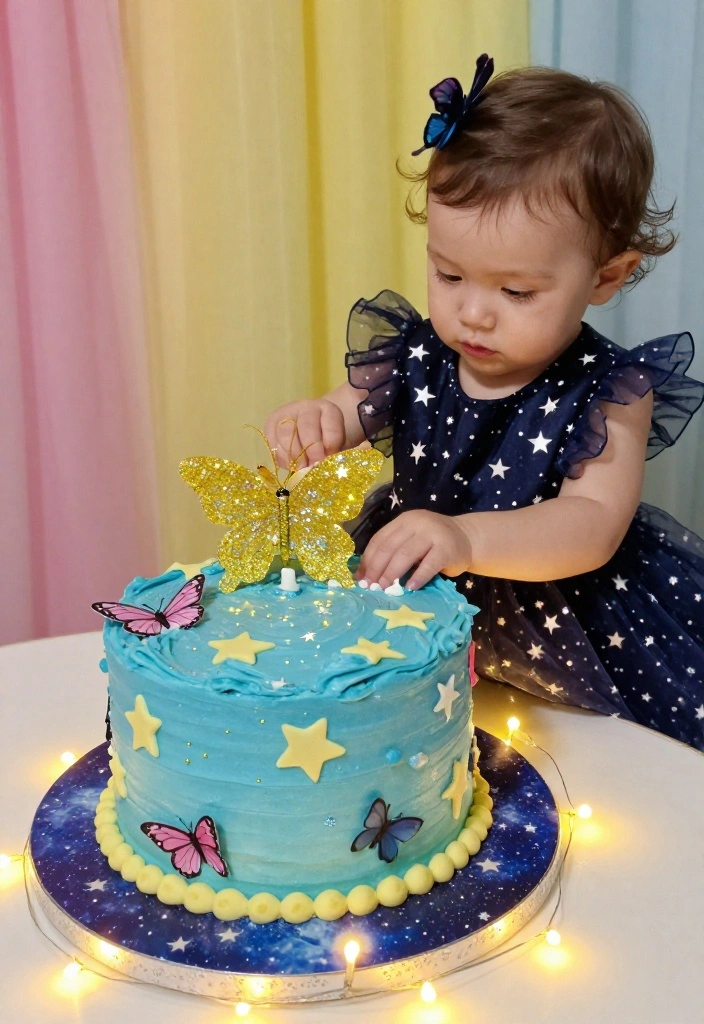 12 Butterfly Smash Cake Ideas for First Birthdays That Photo Well - 8. Twinkling Star Butterflies Cake 1