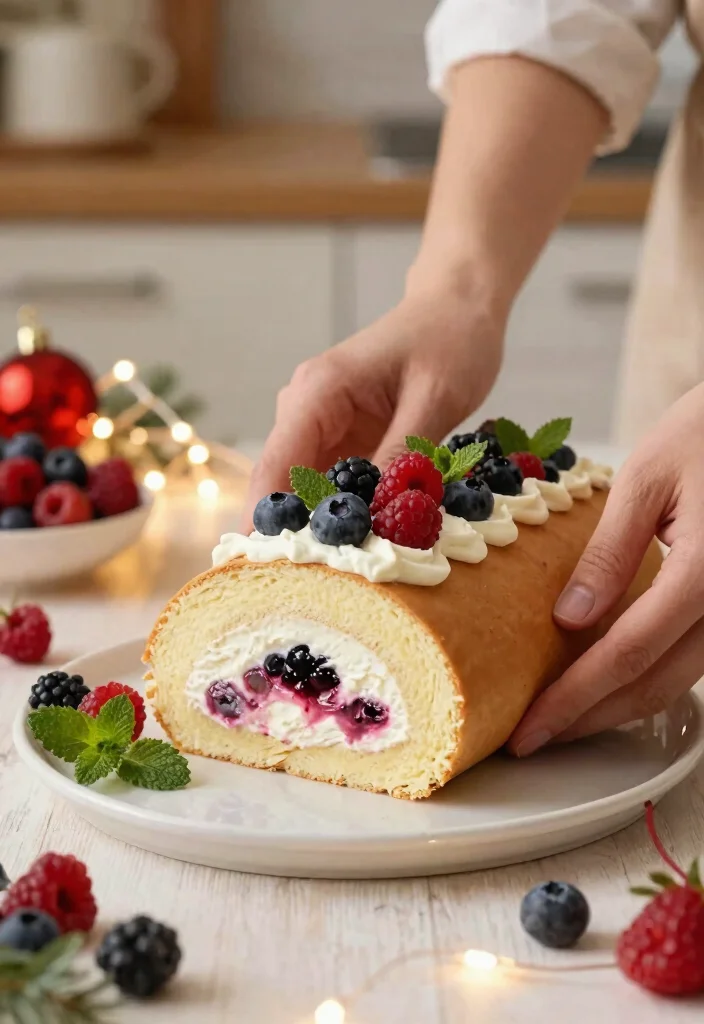 12 Christmas Cake Roll Ideas That Don't Crack When Rolling - 2. Vanilla Bean Roll with Berry Cream 1