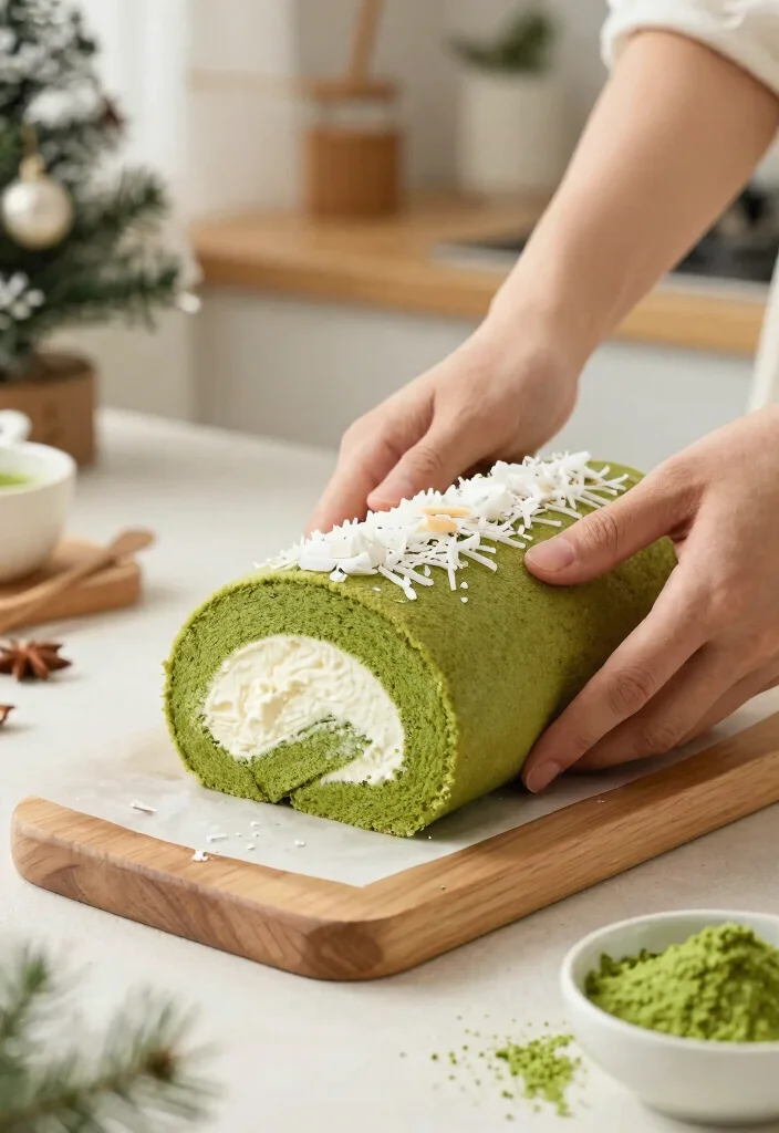 12 Christmas Cake Roll Ideas That Don't Crack When Rolling - 3. Matcha Green Tea Roll with Coconut Whipped Cream 1
