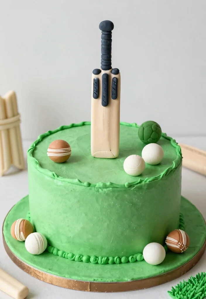 12 Cricket Cake Design Ideas With Field and Ball Detail Without Edible Images - 1. Miniature Cricket Bat Cake Topper 1