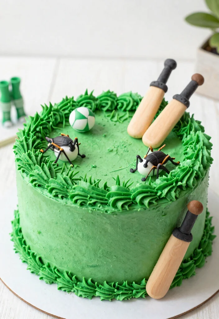 12 Cricket Cake Design Ideas With Field and Ball Detail Without Edible Images - 10. Grass Patch Cake 1