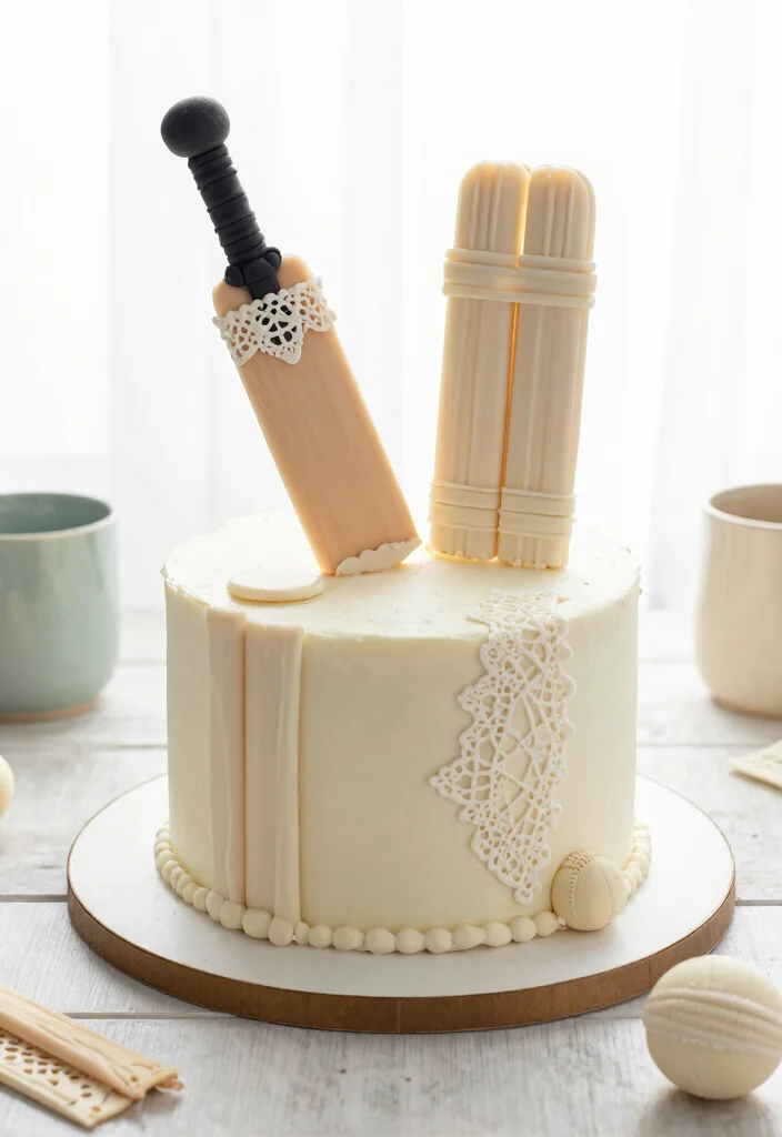 12 Cricket Cake Design Ideas With Field and Ball Detail Without Edible Images - 11. Vintage Cricket Cake 1