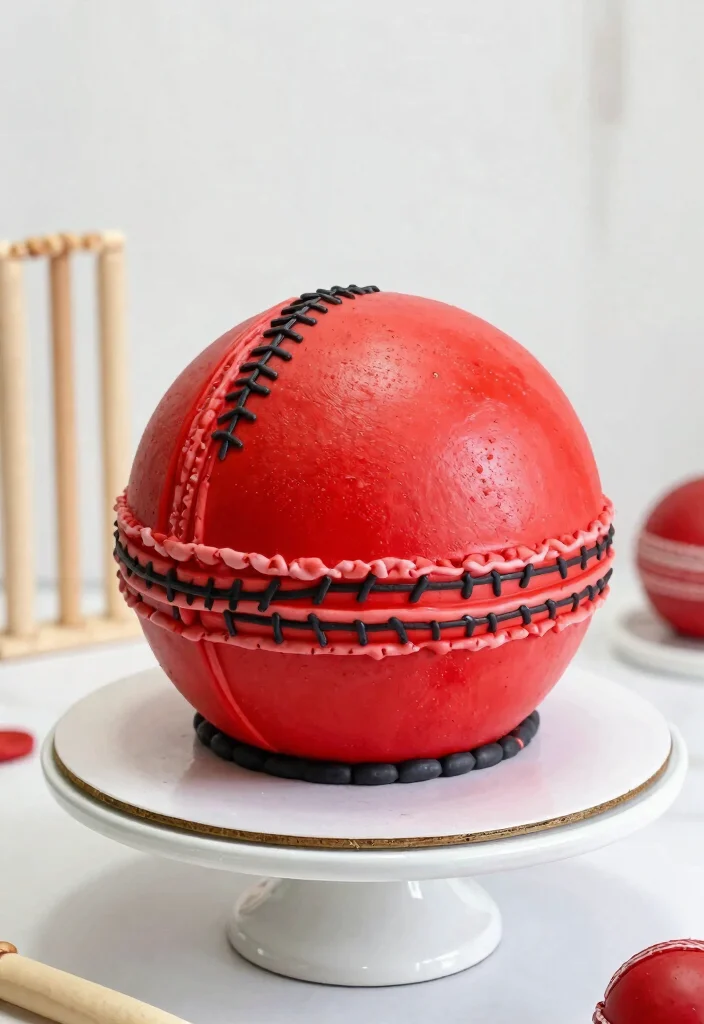 12 Cricket Cake Design Ideas With Field and Ball Detail Without Edible Images - 3. 3D Cricket Ball Cake 1
