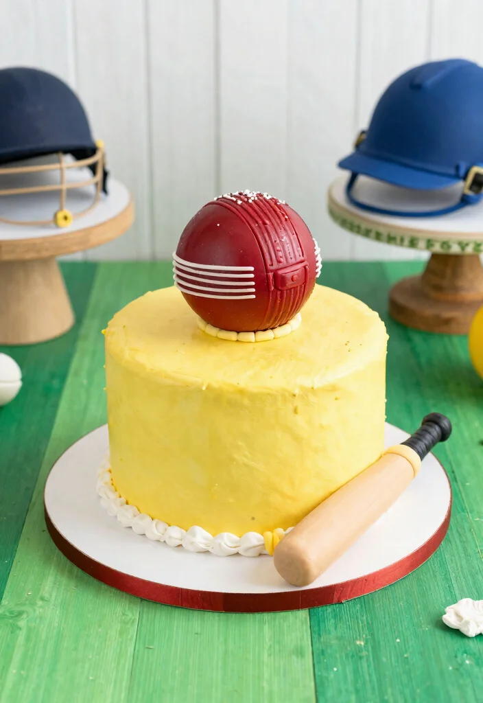 12 Cricket Cake Design Ideas With Field and Ball Detail Without Edible Images - 8. Cricket Ball and Bat Duo Cake 1