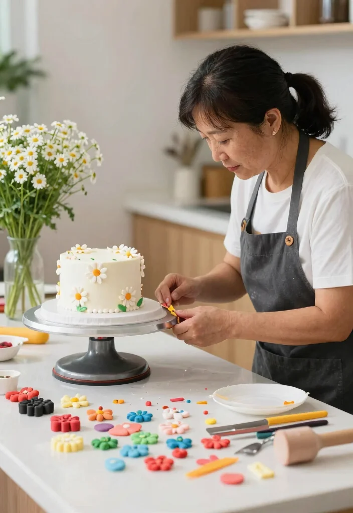 12 Daisy Birthday Cake Ideas Without Special Cutters - 2. Daisy Cake with Fondant Flowers 1