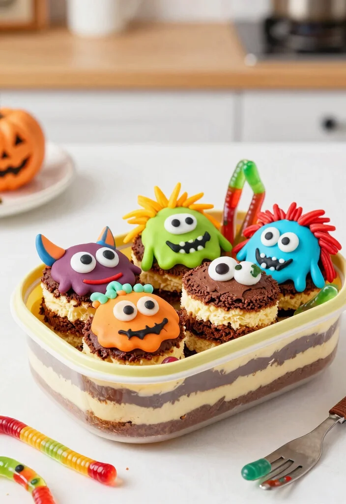 12 Halloween Bento Cake Ideas With Spooky Details Without Piping Skills - 1. Monster Mash Bento Cake 1