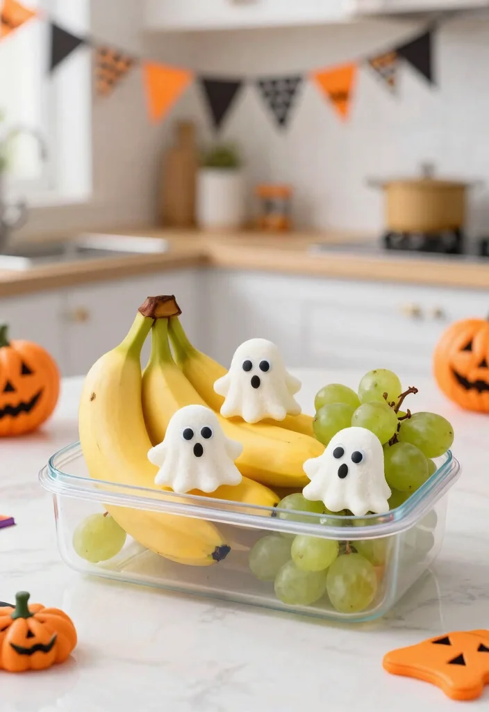 12 Halloween Bento Cake Ideas With Spooky Details Without Piping Skills - 11. Ghostly Fruit Snacks 1