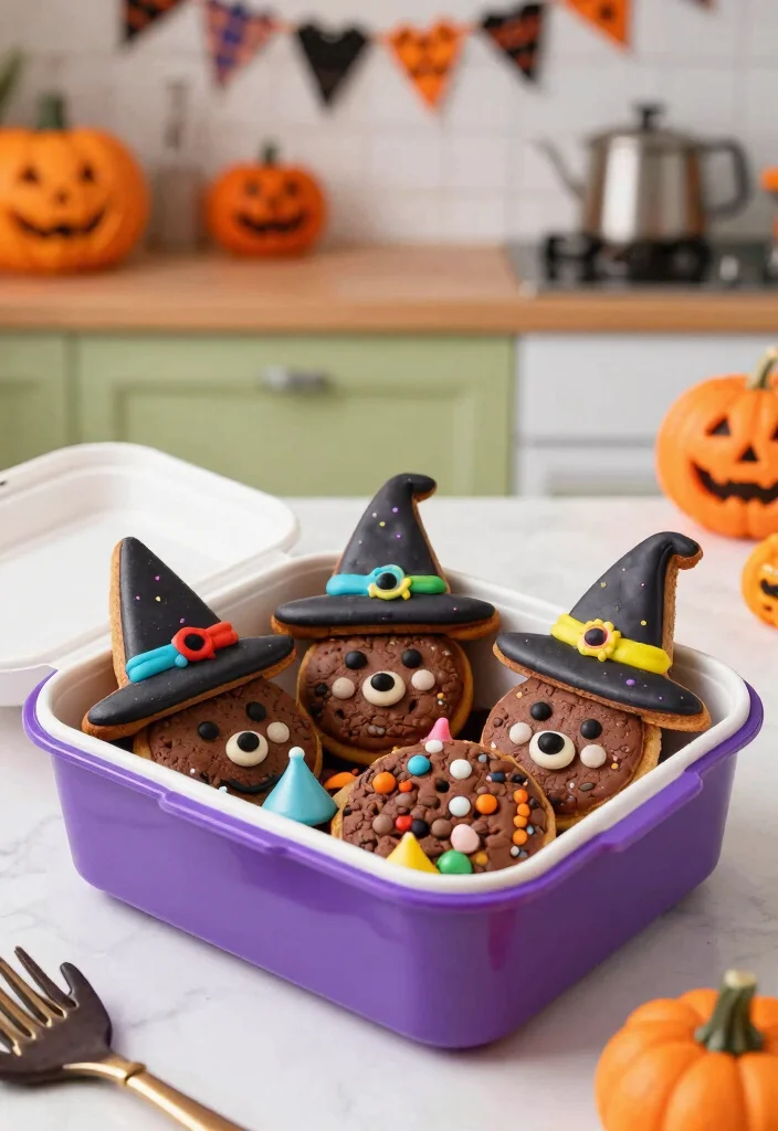 12 Halloween Bento Cake Ideas With Spooky Details Without Piping Skills - 12. Witch Hat Cookies 1