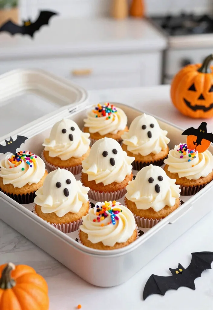 12 Halloween Bento Cake Ideas With Spooky Details Without Piping Skills - 2. Ghostly Cupcake Cake 1