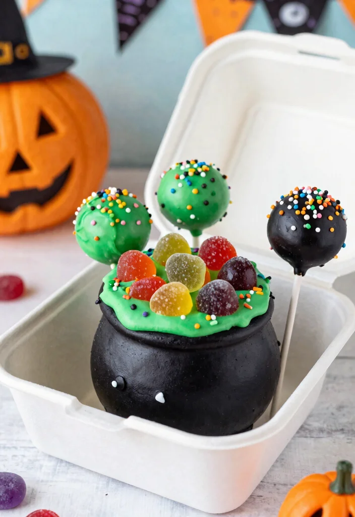 12 Halloween Bento Cake Ideas With Spooky Details Without Piping Skills - 3. Witch’s Brew Cake Pops 1
