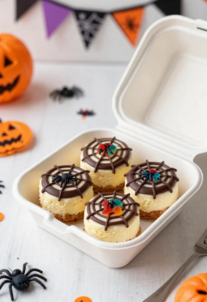 12 Halloween Bento Cake Ideas With Spooky Details Without Piping Skills - 5. Spider Web Cheesecake Bites 1