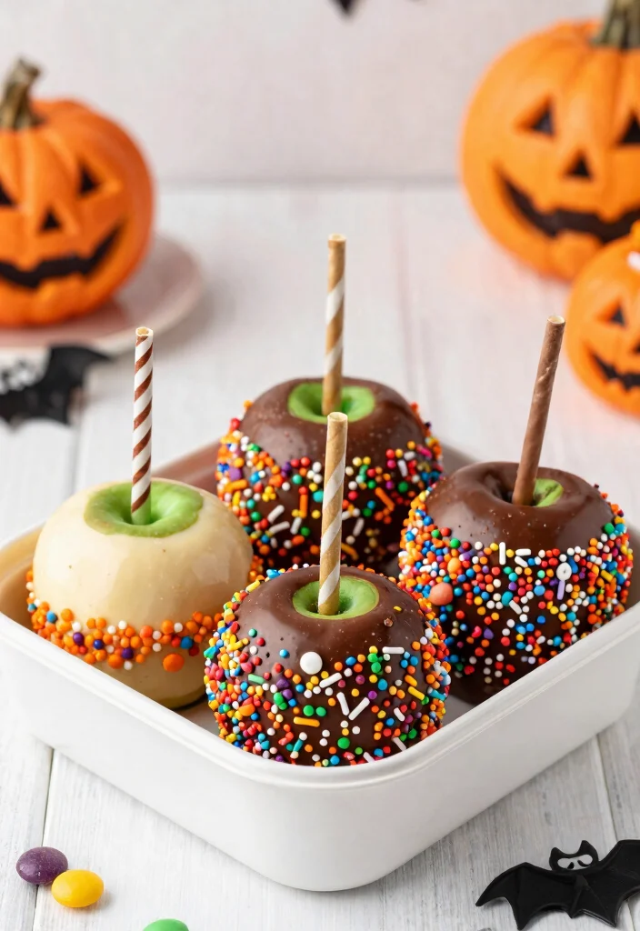 12 Halloween Bento Cake Ideas With Spooky Details Without Piping Skills - 8. Boo-tiful Chocolate Dipped Apples 1