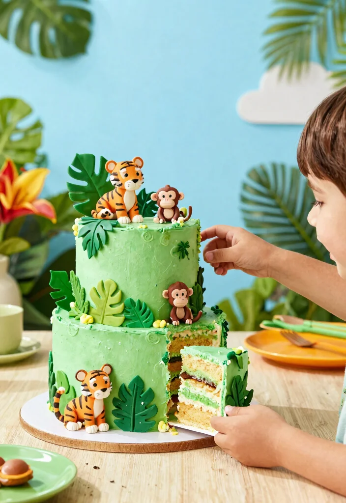 12 Jungle Theme Birthday Cake Ideas That Don't Melt Fast - 1. Lush Green Jungle Cake 1