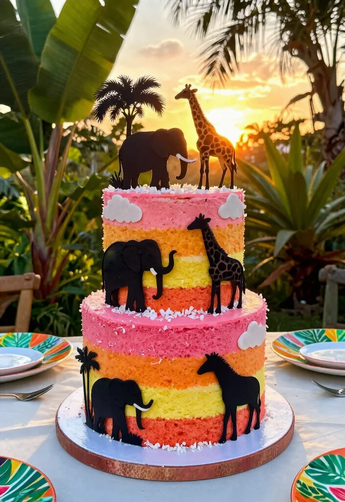 12 Jungle Theme Birthday Cake Ideas That Don't Melt Fast - 2. Sunset Safari Cake 1
