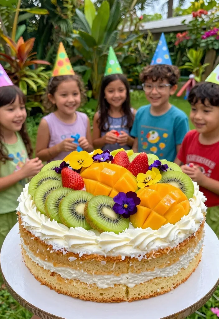 12 Jungle Theme Birthday Cake Ideas That Don't Melt Fast - 4. Tropical Fruit Cake 1