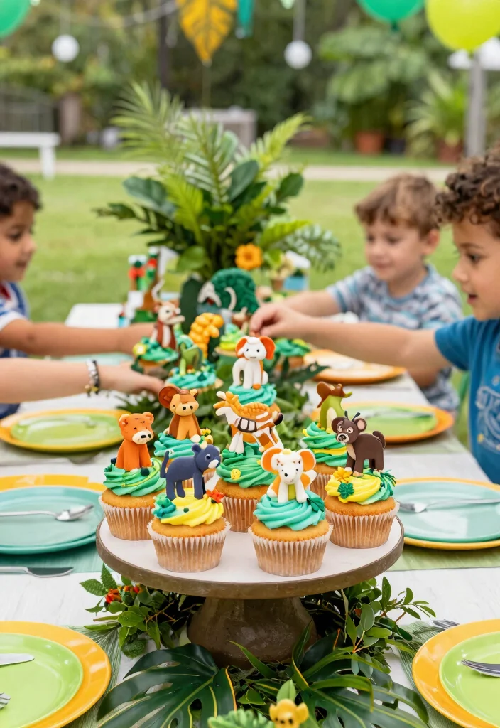 12 Jungle Theme Birthday Cake Ideas That Don't Melt Fast - 5. Jungle Animal Cupcakes 1