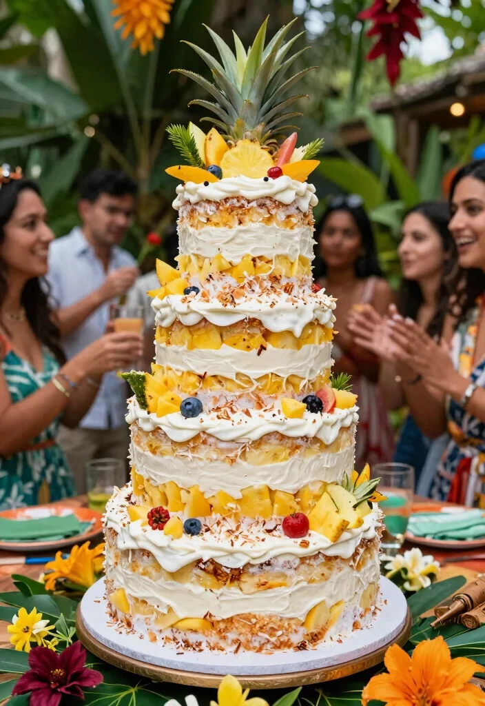 12 Jungle Theme Birthday Cake Ideas That Don't Melt Fast - 8. Tropical Layered Cake 1
