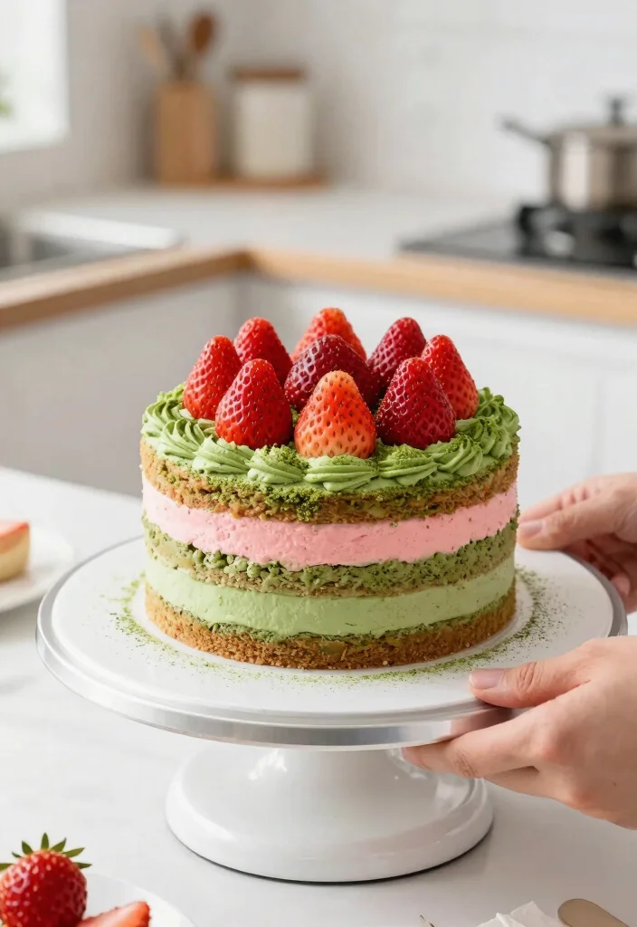 12 Matcha Strawberry Cake Ideas With Clean Color Layers That Don't Stain - 1. Classic Matcha Strawberry Layer Cake 1