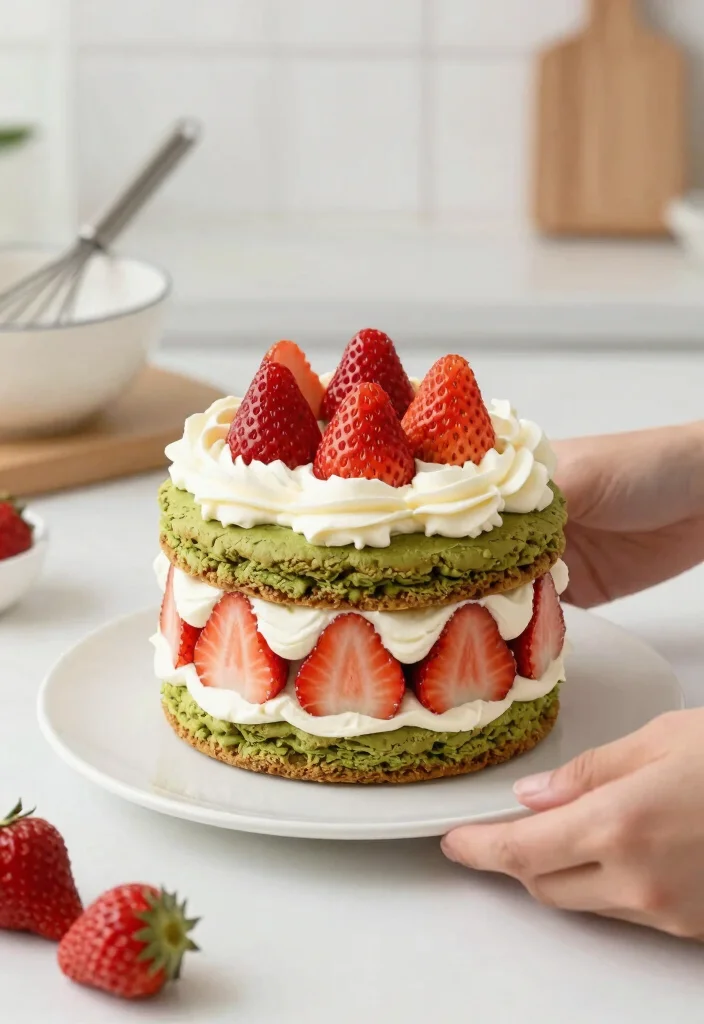 12 Matcha Strawberry Cake Ideas With Clean Color Layers That Don't Stain - 5. Matcha Strawberry Shortcake 1