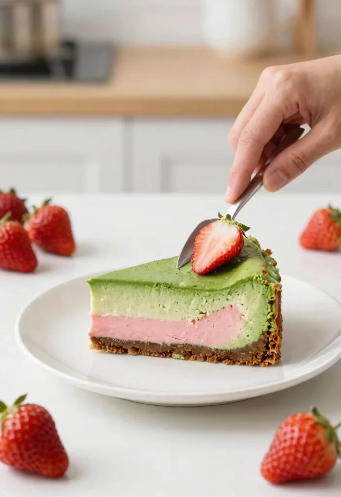 12 Matcha Strawberry Cake Ideas With Clean Color Layers That Don't Stain - 6. Matcha Strawberry Cheesecake 1
