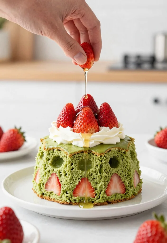 12 Matcha Strawberry Cake Ideas With Clean Color Layers That Don't Stain - 7. Matcha Strawberry Poke Cake 1