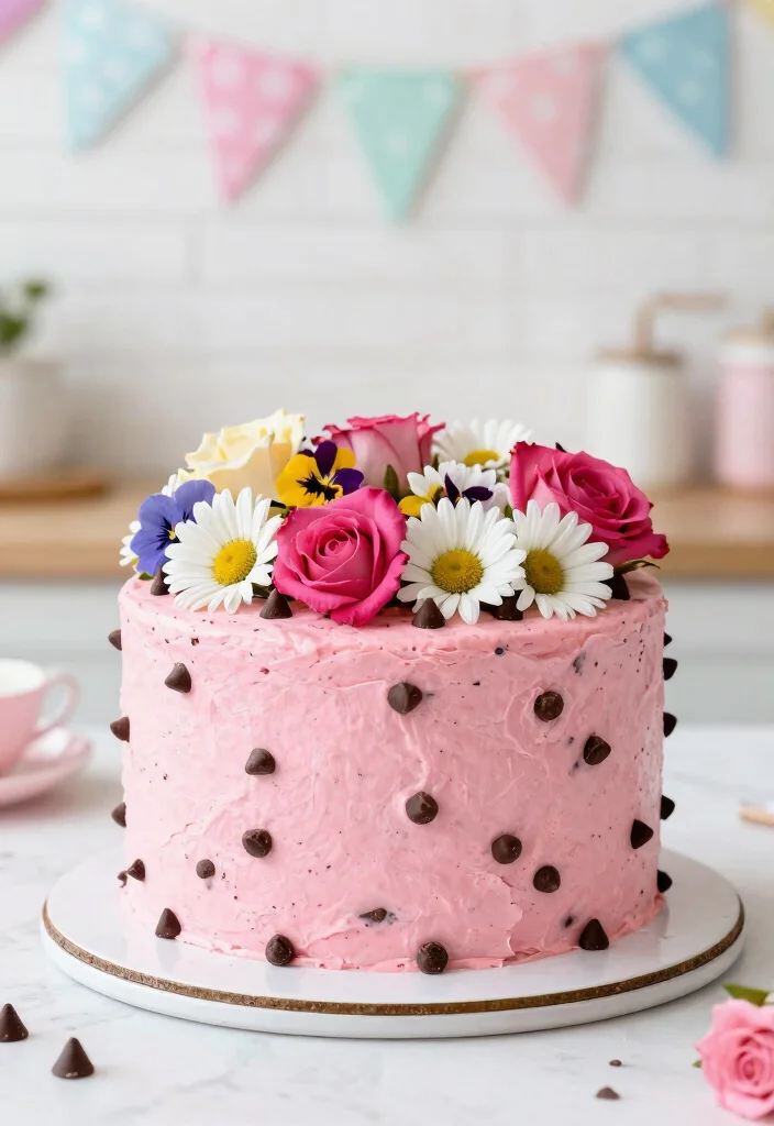 12 Pink 21st Birthday Cake Ideas Where Colors Don't Bleed Overnight - 11. Pink Chocolate Chip Cake 1