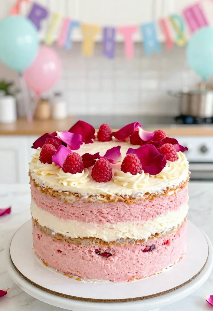 12 Pink 21st Birthday Cake Ideas Where Colors Don't Bleed Overnight - 2. Raspberry Rose Layer Cake 1