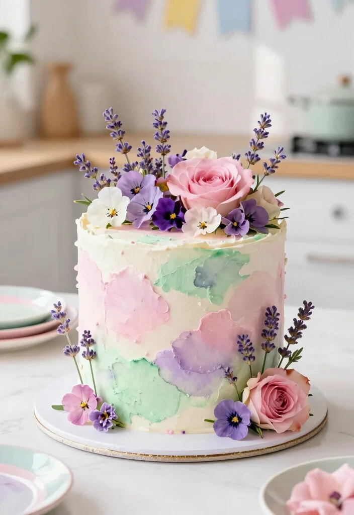12 Pink 21st Birthday Cake Ideas Where Colors Don't Bleed Overnight - 4. Floral Watercolor Cake 1