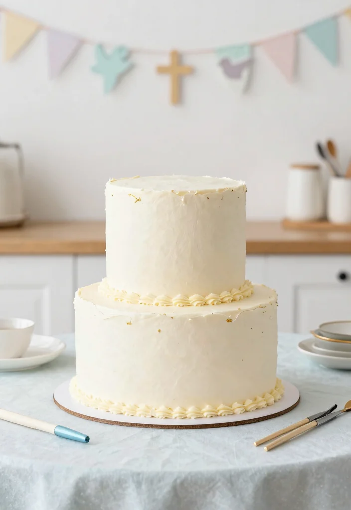 14 Baptism Cake Ideas With Clean Seams for Beginner Decorators - 1. Classic White Baptism Cake 1