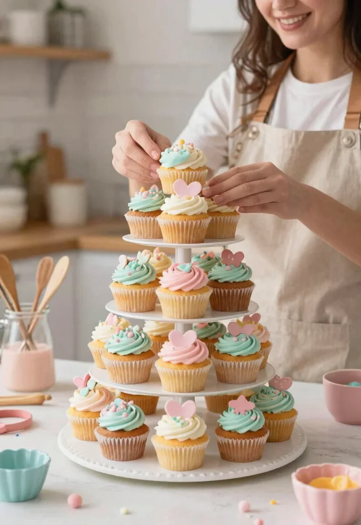 14 Baptism Cake Ideas With Clean Seams for Beginner Decorators - 10. Cupcake Tower 1