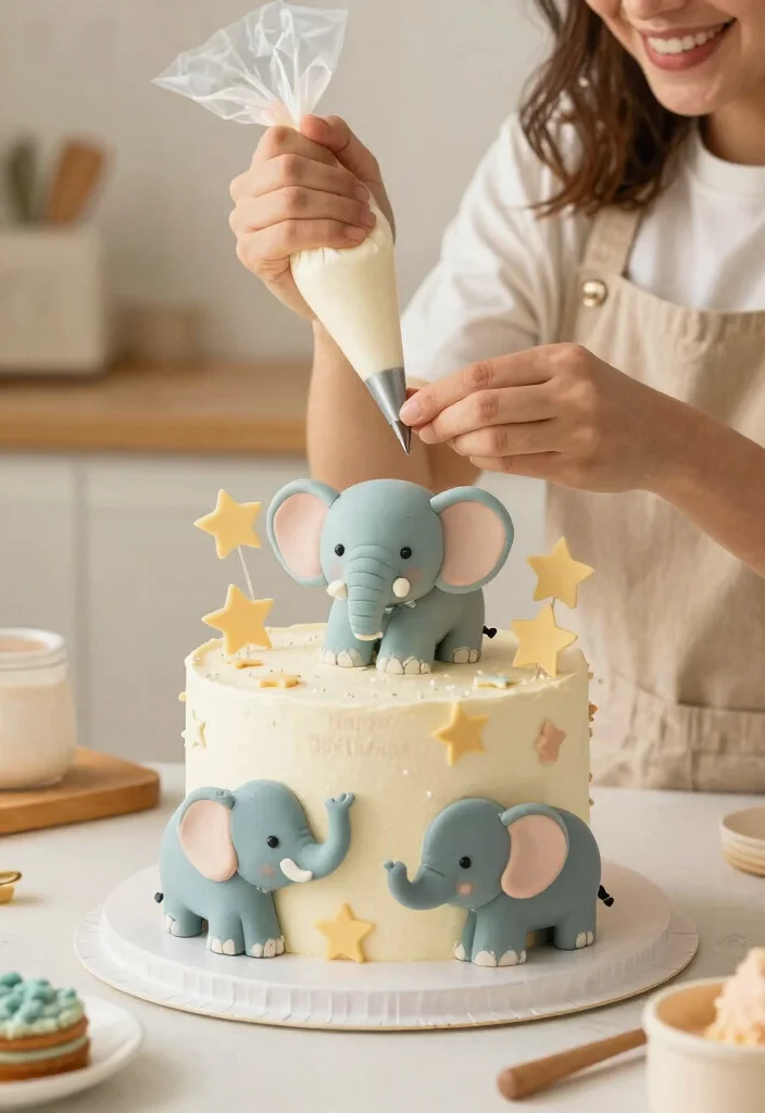 14 Baptism Cake Ideas With Clean Seams for Beginner Decorators - 11. Elephant Theme Cake 1