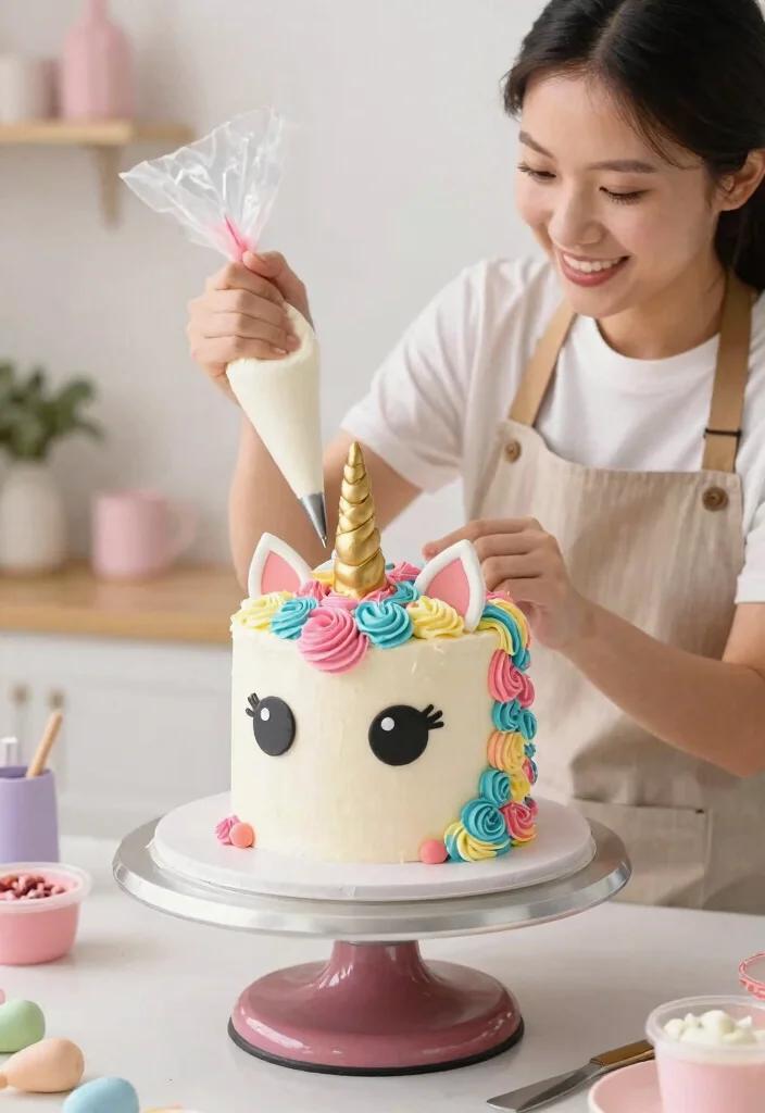 14 Baptism Cake Ideas With Clean Seams for Beginner Decorators - 12. Whimsical Unicorn Cake 1