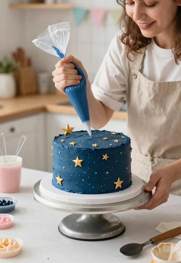 14 Baptism Cake Ideas With Clean Seams for Beginner Decorators - 7. Starry Night Cake 1