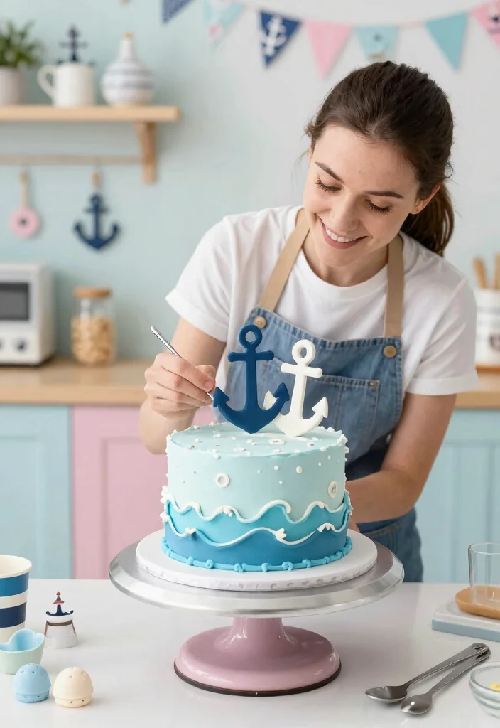 14 Baptism Cake Ideas With Clean Seams for Beginner Decorators - 8. Nautical Theme Cake 1