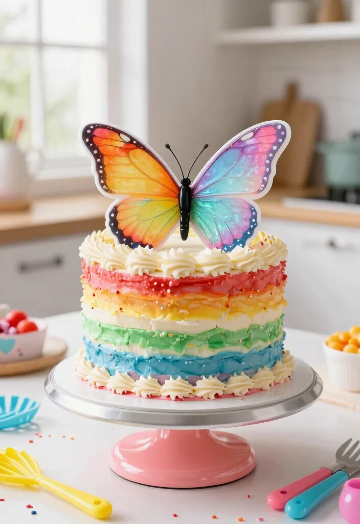 14 Butterfly Birthday Cake Ideas With Wings That Don't Droop - 1. Rainbow Butterfly Cake 1