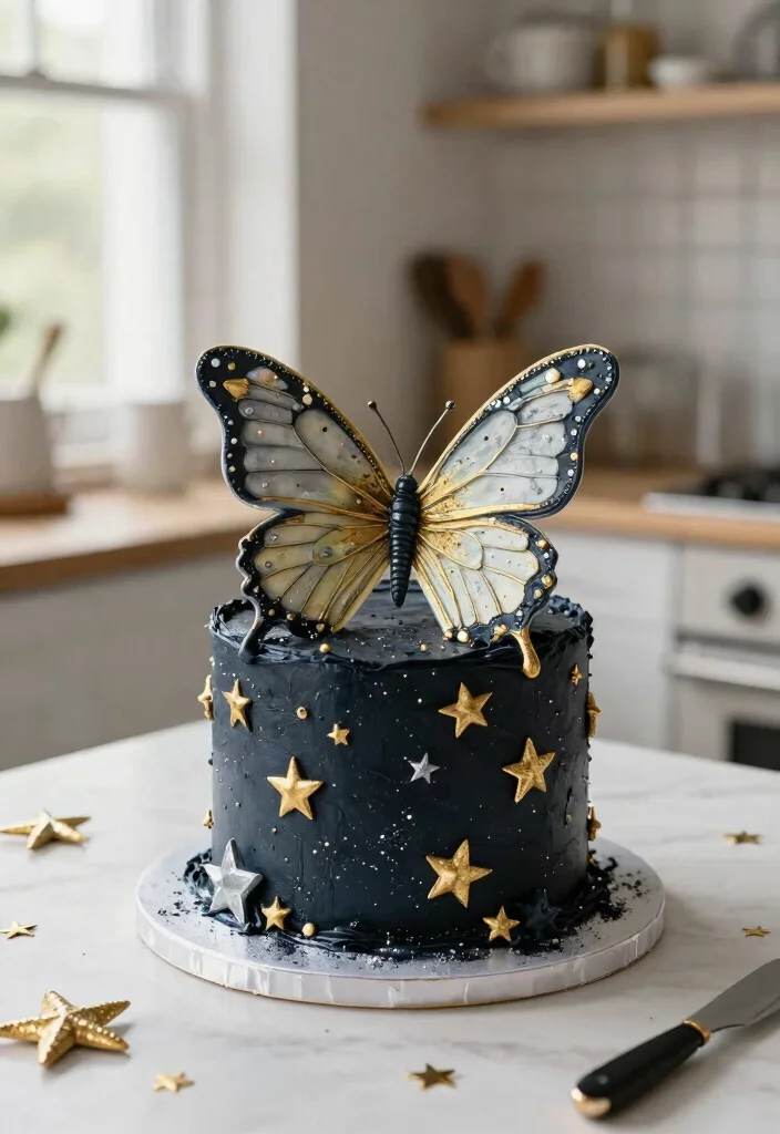 14 Butterfly Birthday Cake Ideas With Wings That Don't Droop - 13. Starry Night Butterfly Cake 1