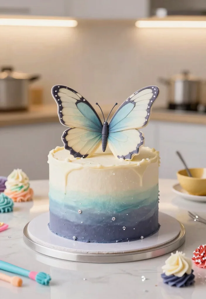 14 Butterfly Birthday Cake Ideas With Wings That Don't Droop - 4. Ombre Butterfly Cake 1