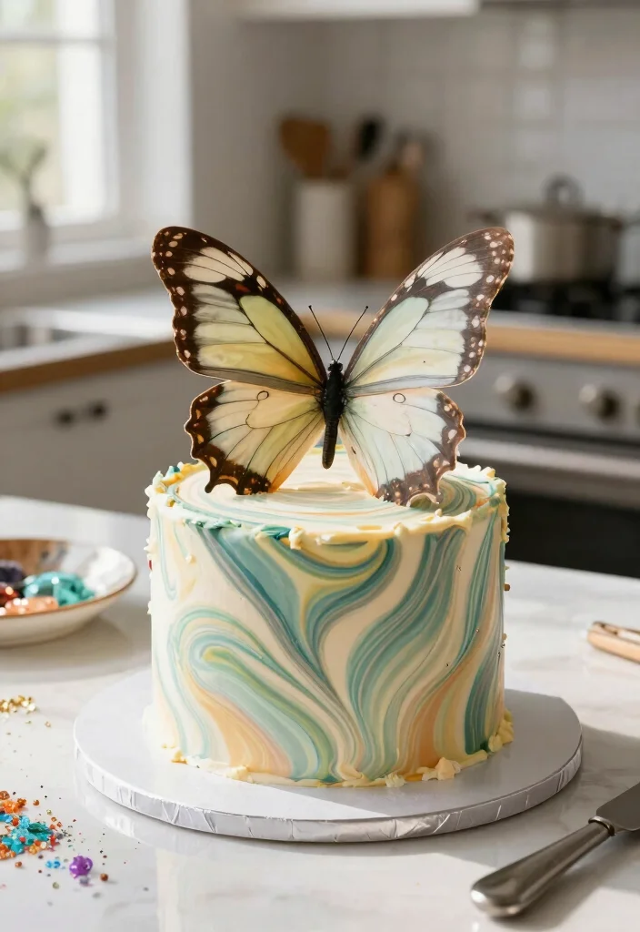 14 Butterfly Birthday Cake Ideas With Wings That Don't Droop - 6. Marbled Butterfly Cake 1