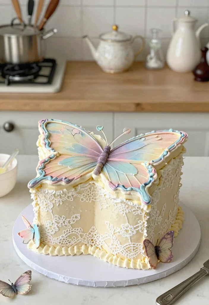 14 Butterfly Birthday Cake Ideas With Wings That Don't Droop - 7. Vintage Lace Butterfly Cake 1