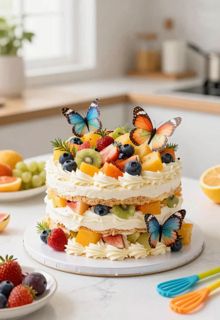14 Butterfly Birthday Cake Ideas With Wings That Don't Droop - 8. Fruit Garden Butterfly Cake 1