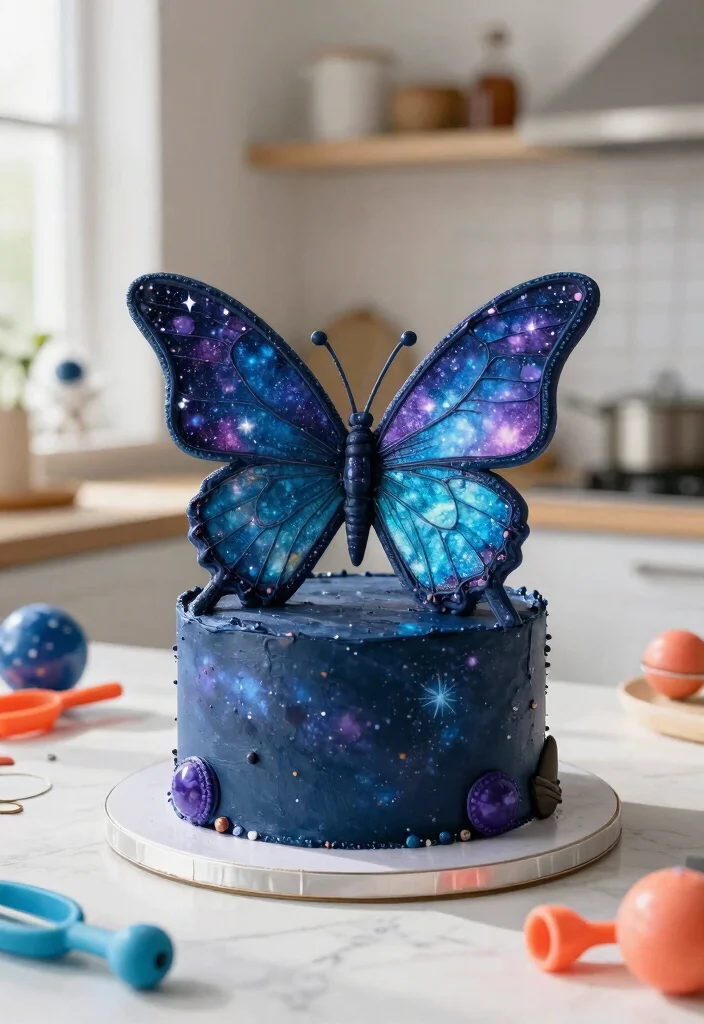 14 Butterfly Birthday Cake Ideas With Wings That Don't Droop - 9. Galaxy Butterfly Cake 1
