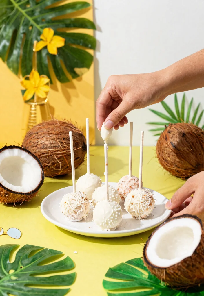 14 Cake Pops Ideas That Don't Fall Off Sticks Before the Party - 5. Tropical Coconut Cake Pops 1