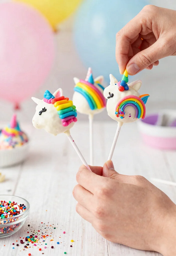 14 Cake Pops Ideas That Don't Fall Off Sticks Before the Party - 6. Rainbow Unicorn Pops 1