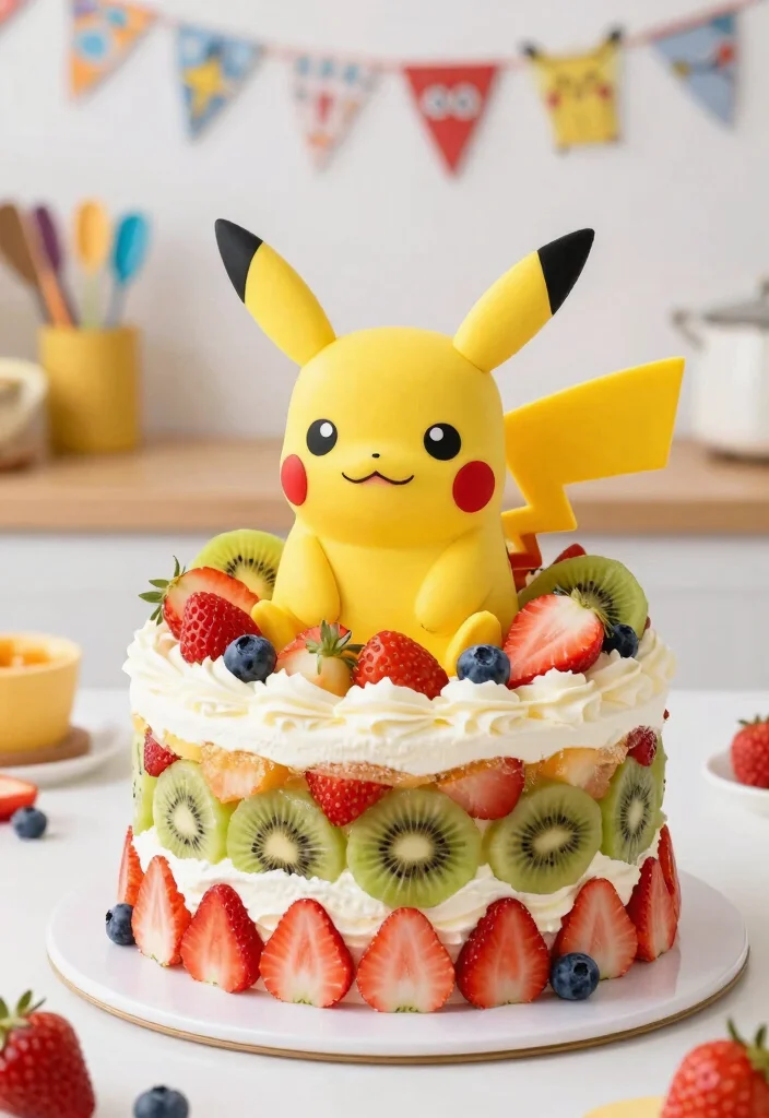 14 Pikachu Cake Ideas That Hold Ears Upright Without Toothpicks - 11. Pikachu Fruit Cake 1