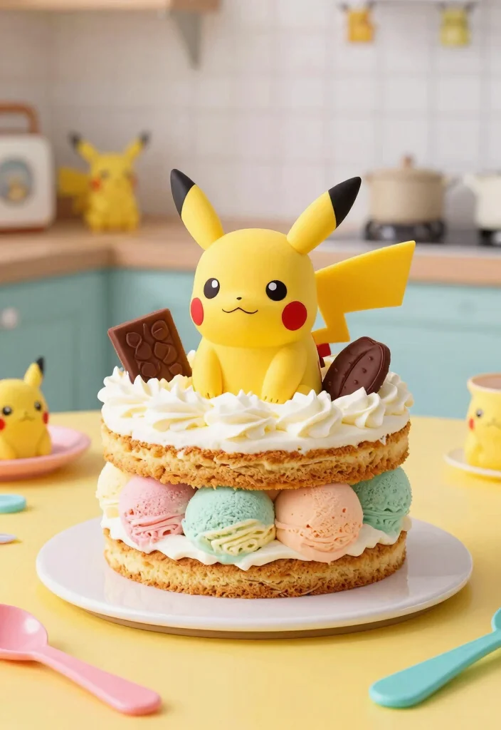 14 Pikachu Cake Ideas That Hold Ears Upright Without Toothpicks - 12. Pikachu Ice Cream Cake 1