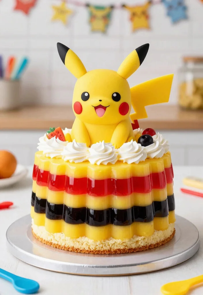 14 Pikachu Cake Ideas That Hold Ears Upright Without Toothpicks - 13. Pikachu Layered Jello Cake 1