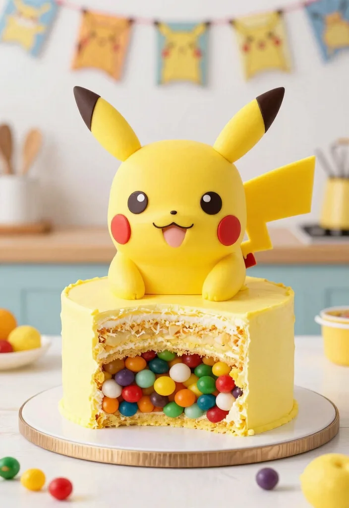 14 Pikachu Cake Ideas That Hold Ears Upright Without Toothpicks - 2. Pikachu Surprise Cake 1