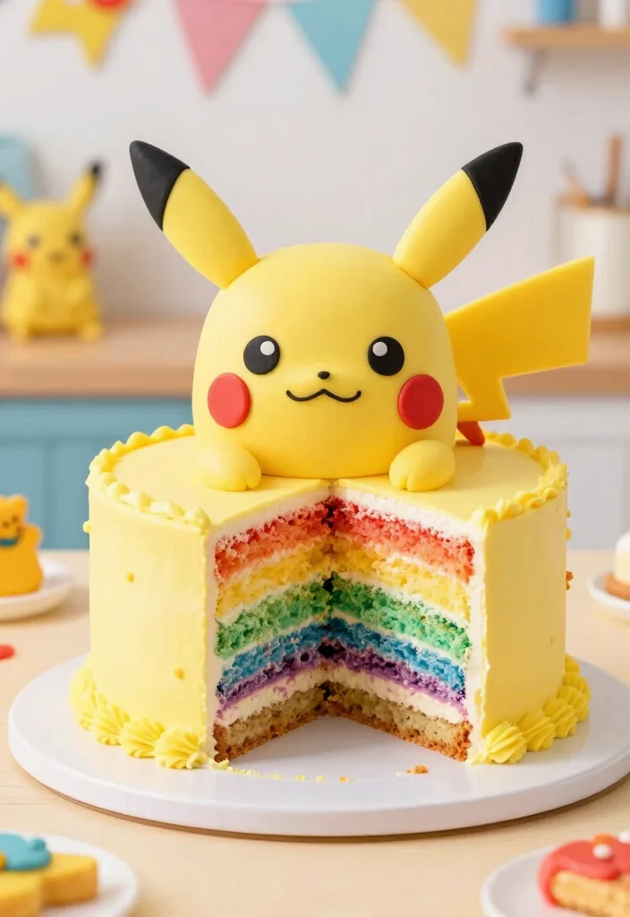 14 Pikachu Cake Ideas That Hold Ears Upright Without Toothpicks - 6. Pikachu Rainbow Cake 1